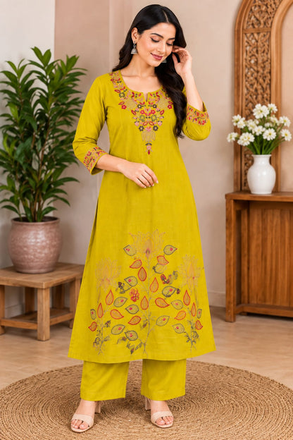 Yellow Kali  Kurta Set with Pant & Dupatta