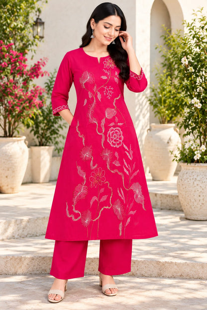 Pink Gulbhari Embroidered Kurta Pant & Dupatta Set