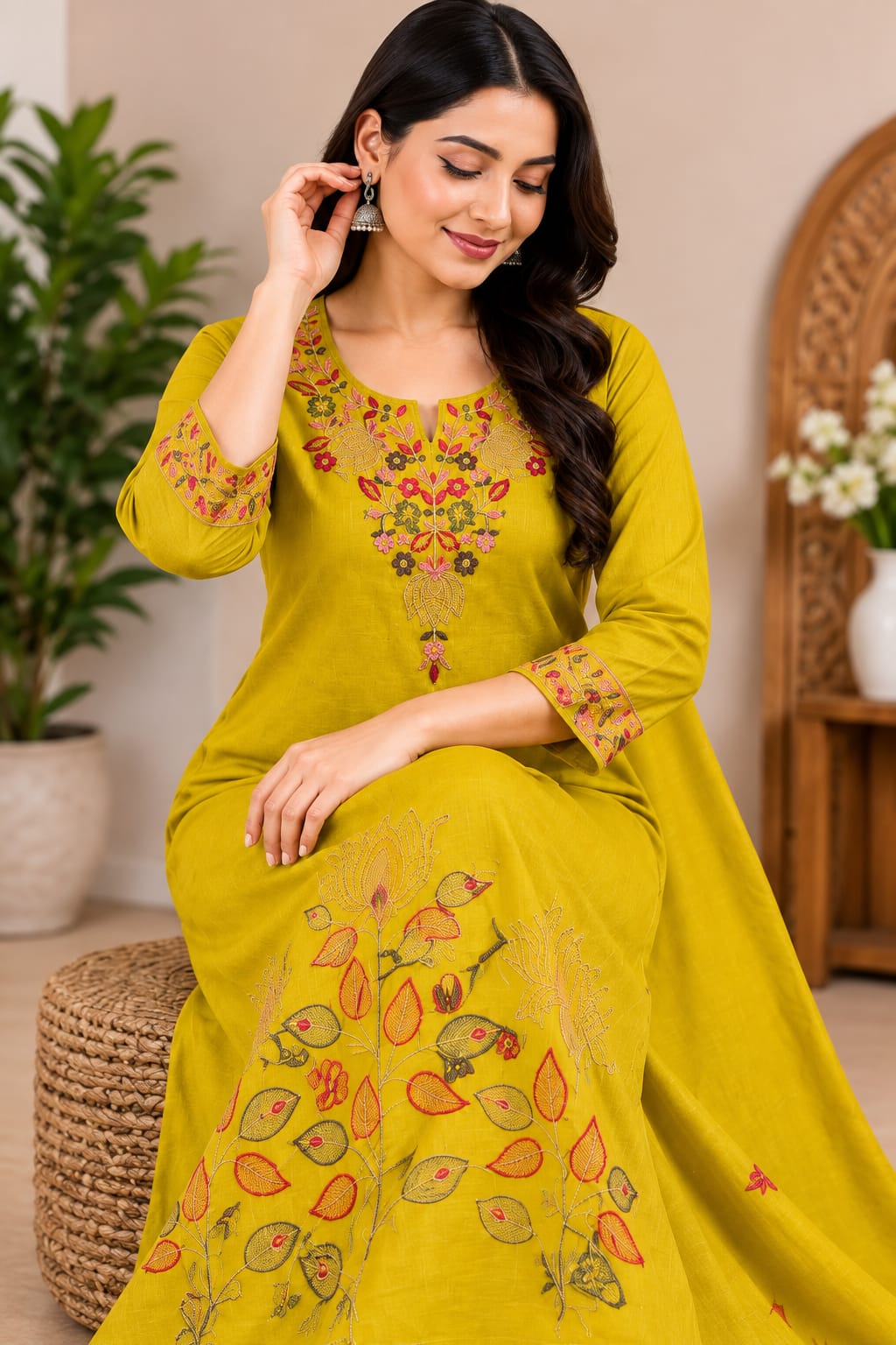 Yellow Kali  Kurta Set with Pant & Dupatta