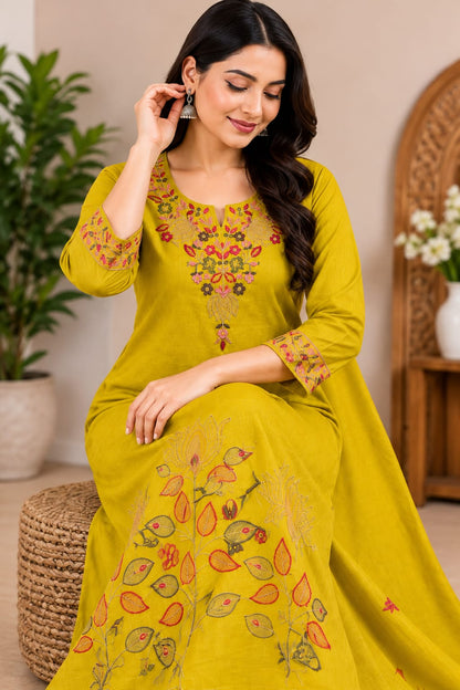 Yellow Kali  Kurta Set with Pant & Dupatta