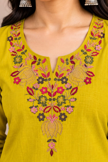Yellow Kali  Kurta Set with Pant & Dupatta