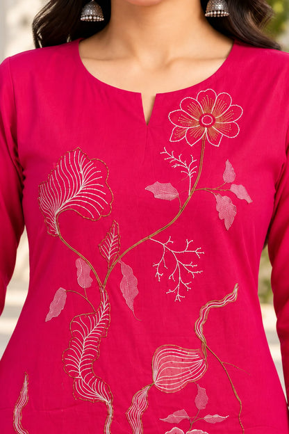 Pink Gulbhari Embroidered Kurta Pant & Dupatta Set