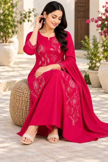 Pink Gulbhari Embroidered Kurta Pant & Dupatta Set