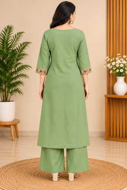 Sage green Embroidered Anarkali Kurta Set with Pant & Dupatta